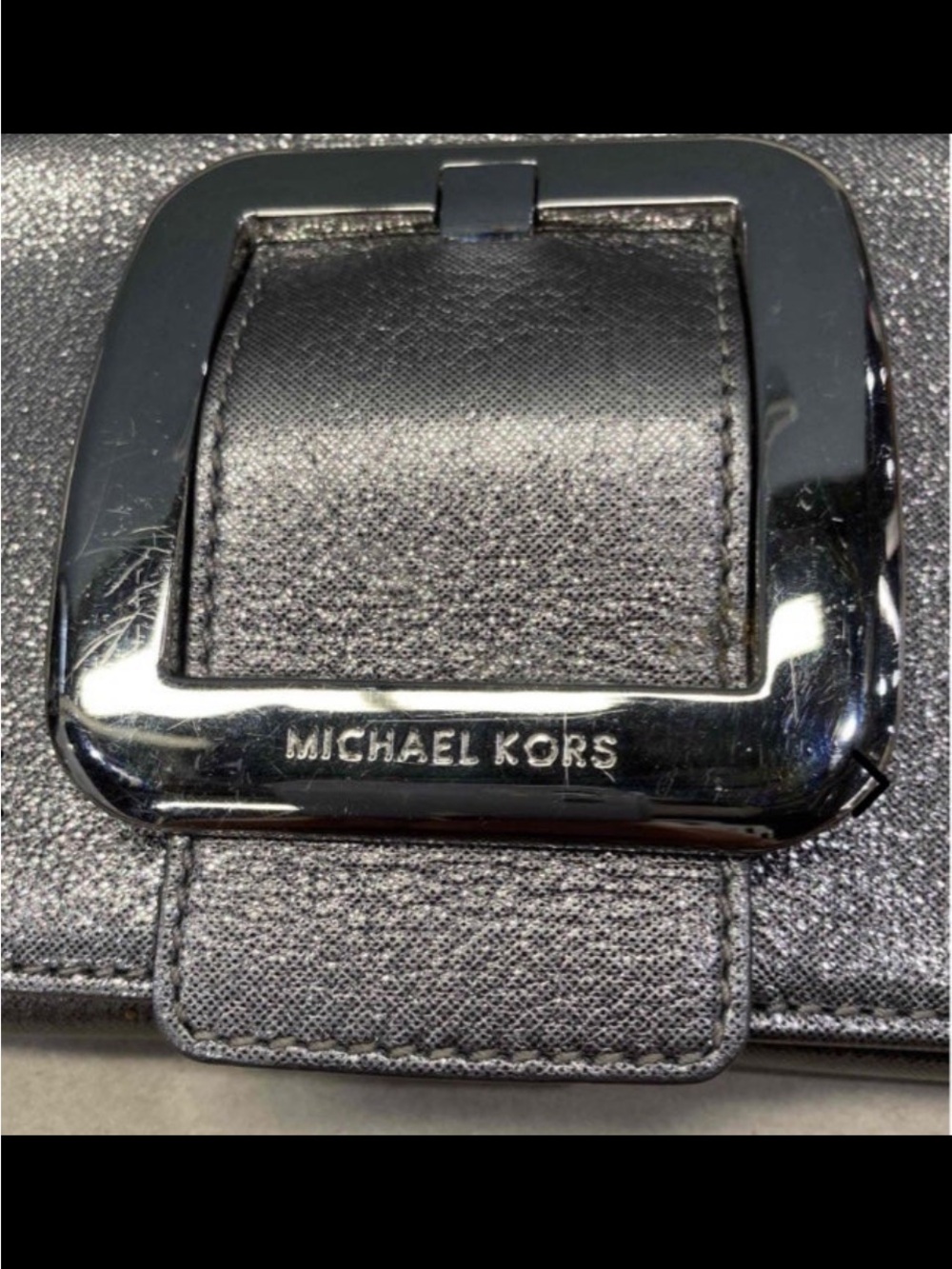Michael Kors Metallic Gunmetal Leather Clutch with Buckle - Picture 7 of 9